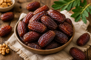curmale medjool fructe uscate orientale intr-un bol rustic